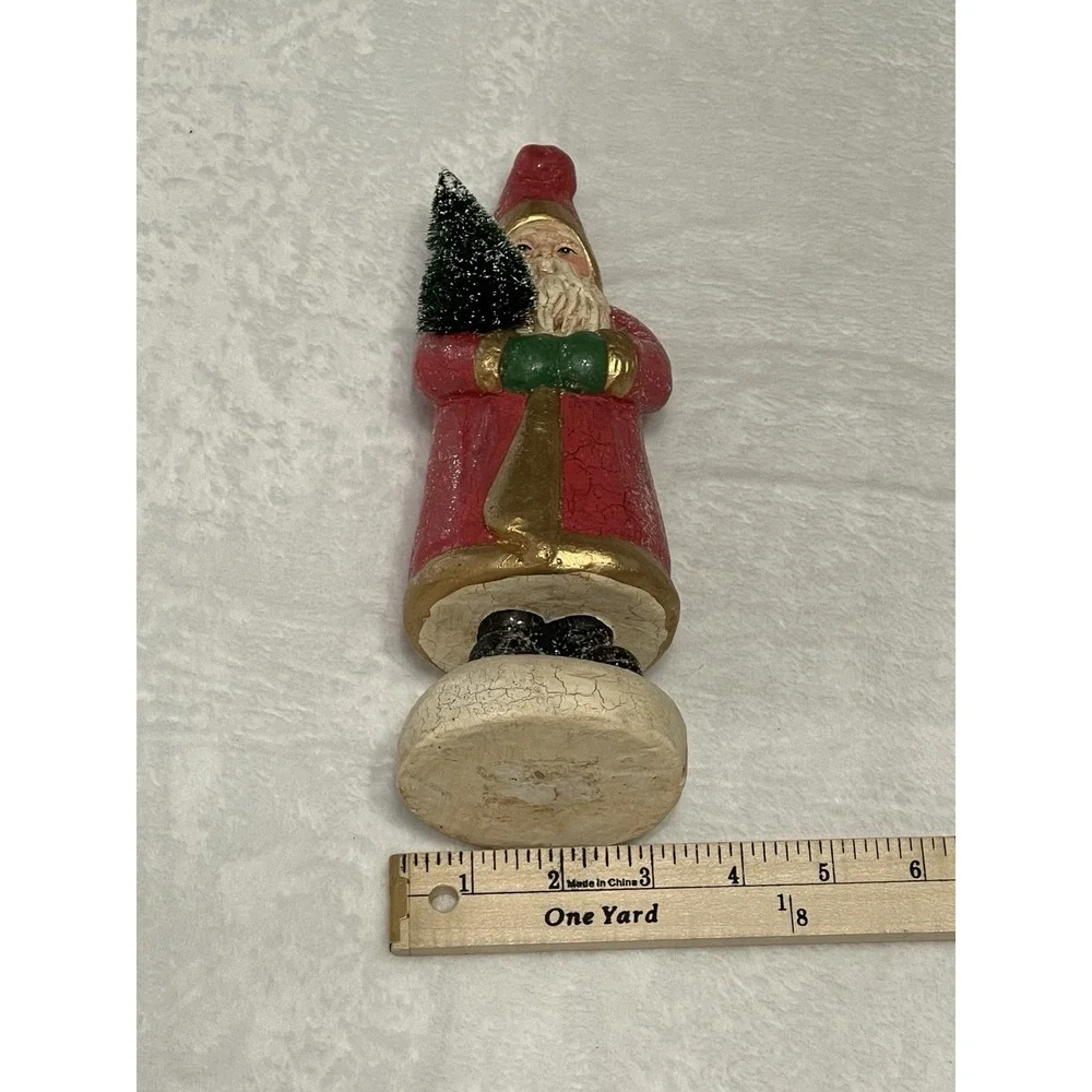Vtg Santa Clause‎ Figure Glitter Tree Christmas Decoration Figurine Crackle